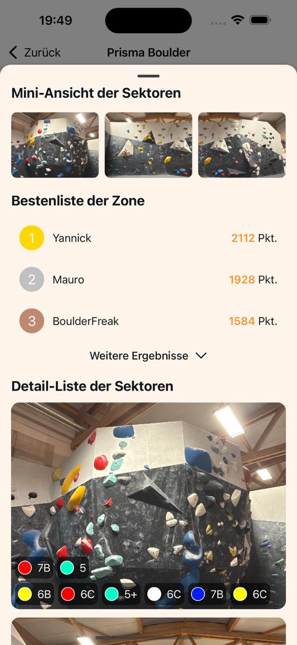 BoulderHub Sektoren Übersicht